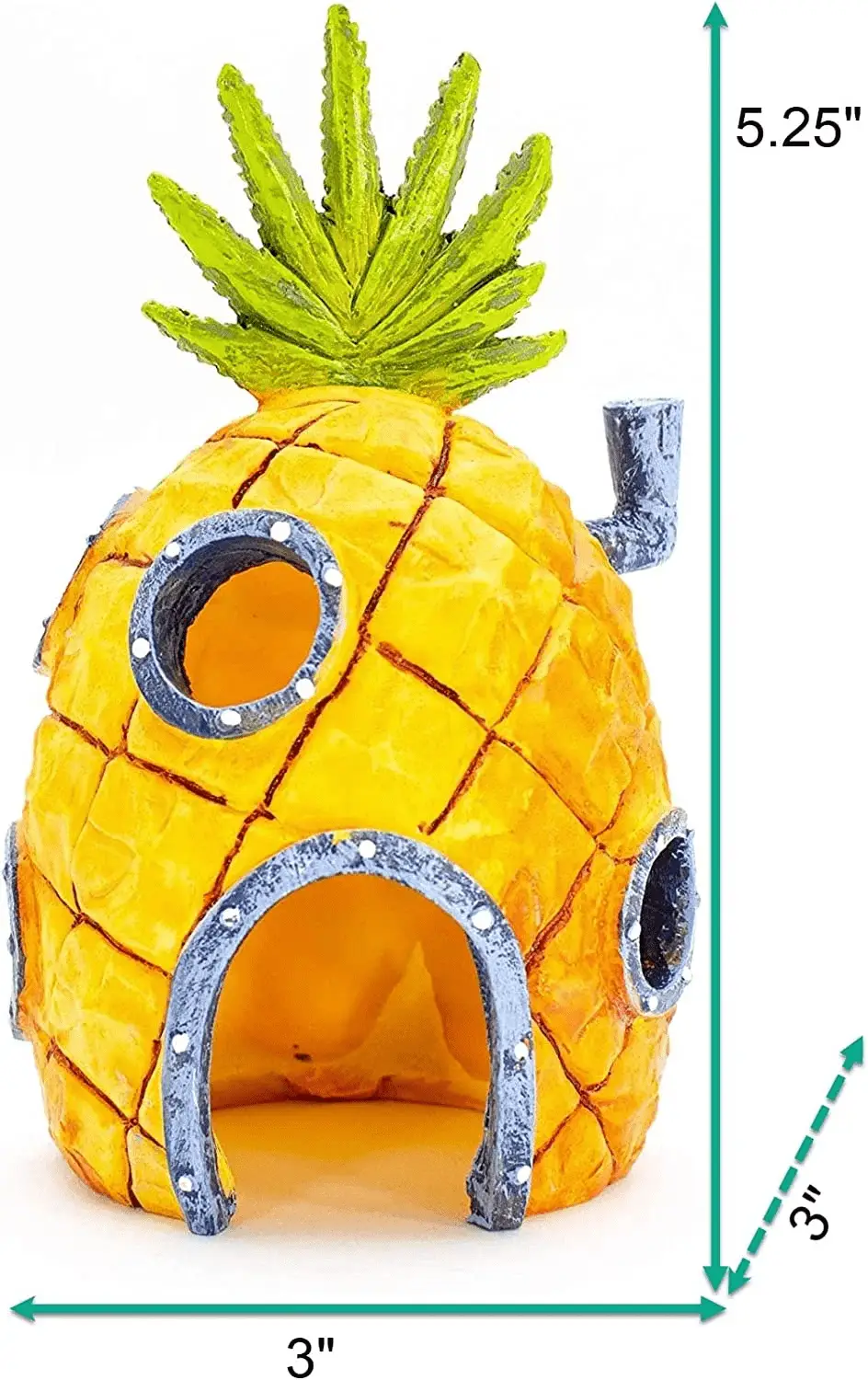 Spongebob Pineapple Home Aquarium Decor, Yellow & Orange Resin - 3" X 3.25" X 5.25" - Image 3