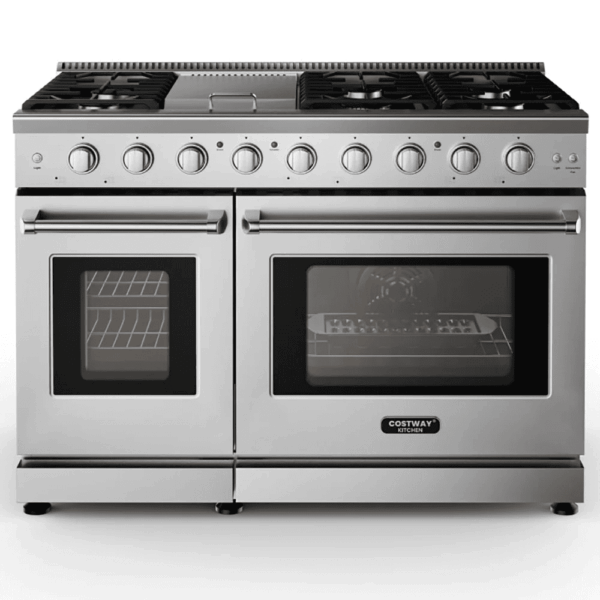 48 Inches Freestanding Natural Gas Range with 7 Burners Cooktop, Gas Cooktop for Kitchen, Stainless Steel