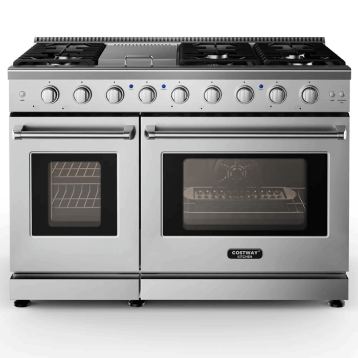 48 Inches Freestanding Natural Gas Range with 7 Burners Cooktop, Gas Cooktop for Kitchen, Stainless Steel