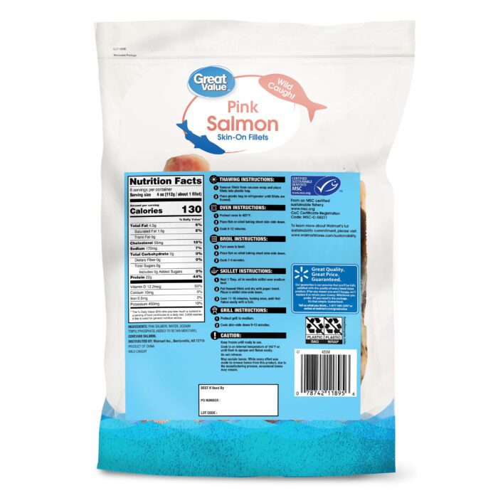 Wild Caught Pink Salmon Skin-On Fillets, 2 Lb Bag (Frozen Fish) - Image 8