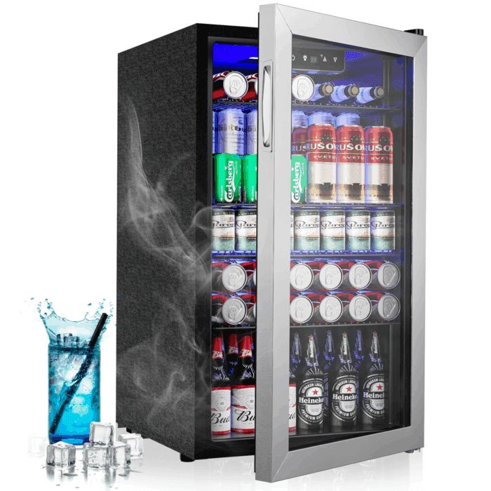 126 Can Beverage Refrigerator and Cooler with Glass Door for Home, 17.5 in D, 31.5 in H, Silver - Image 7