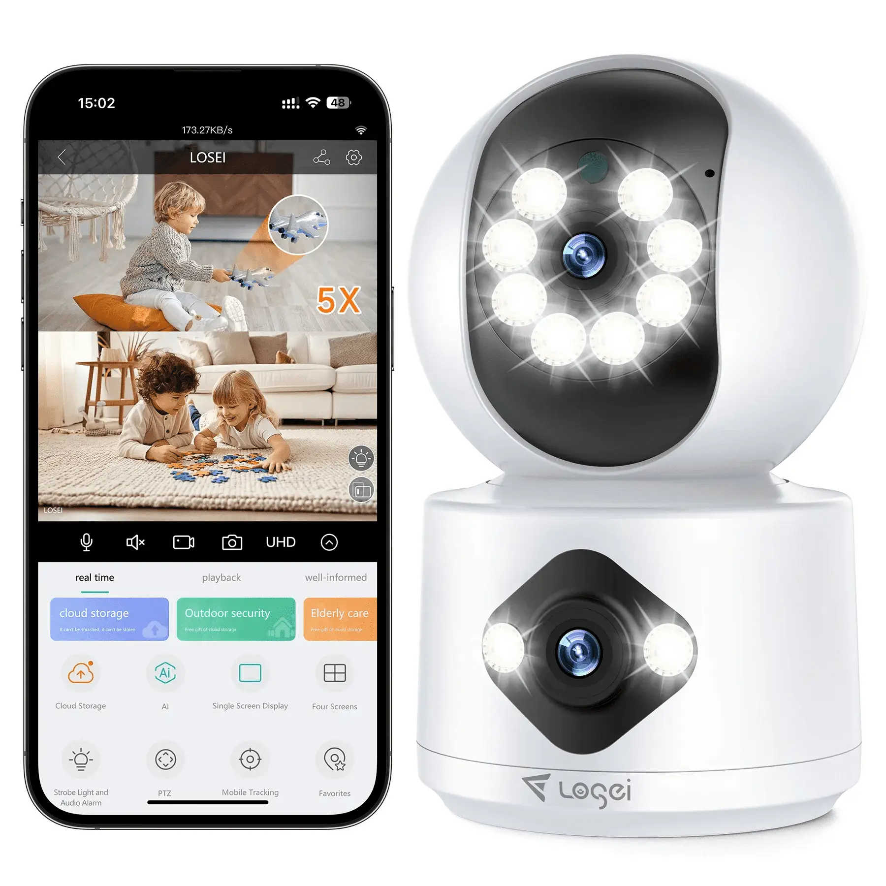 2.5K Indoor Security Camera,Dual Lens 360° Cameras for Home Security Indoor with Motion Detection Alert, Pet Camera with 2 Way Audio, Baby Monitor-Night Vision