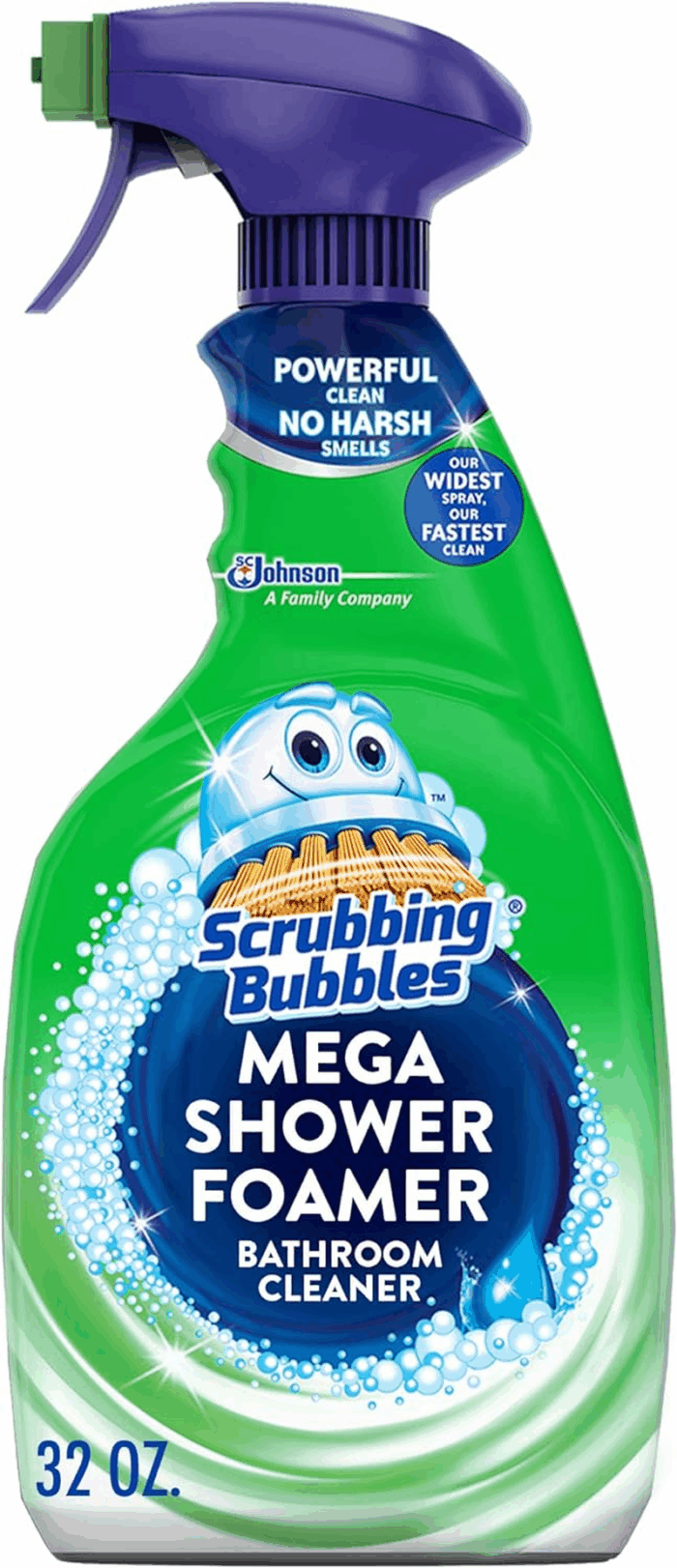 Mega Bathroom and Shower Cleaner Spray, Foaming Action Removes Limescale and Soap Scum, Rainshower Scent, 32Oz