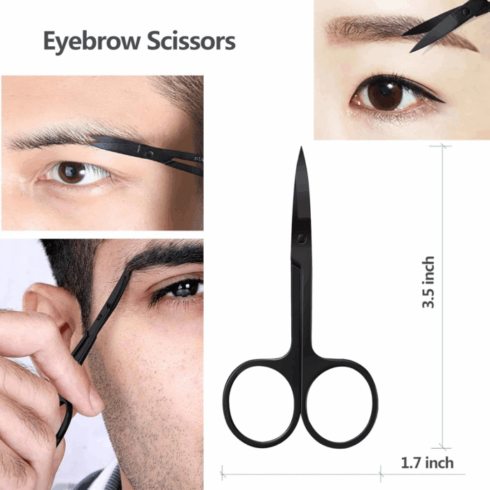 Eyebrow Scissors with Comb,  Facial Hair Small Grooming Scissors for Men Women - Eyebrow Trimmer Scissor for Eyebrows, Nose Hair, Mustache, Beard, Eyelash - 3PCS Black - Image 3