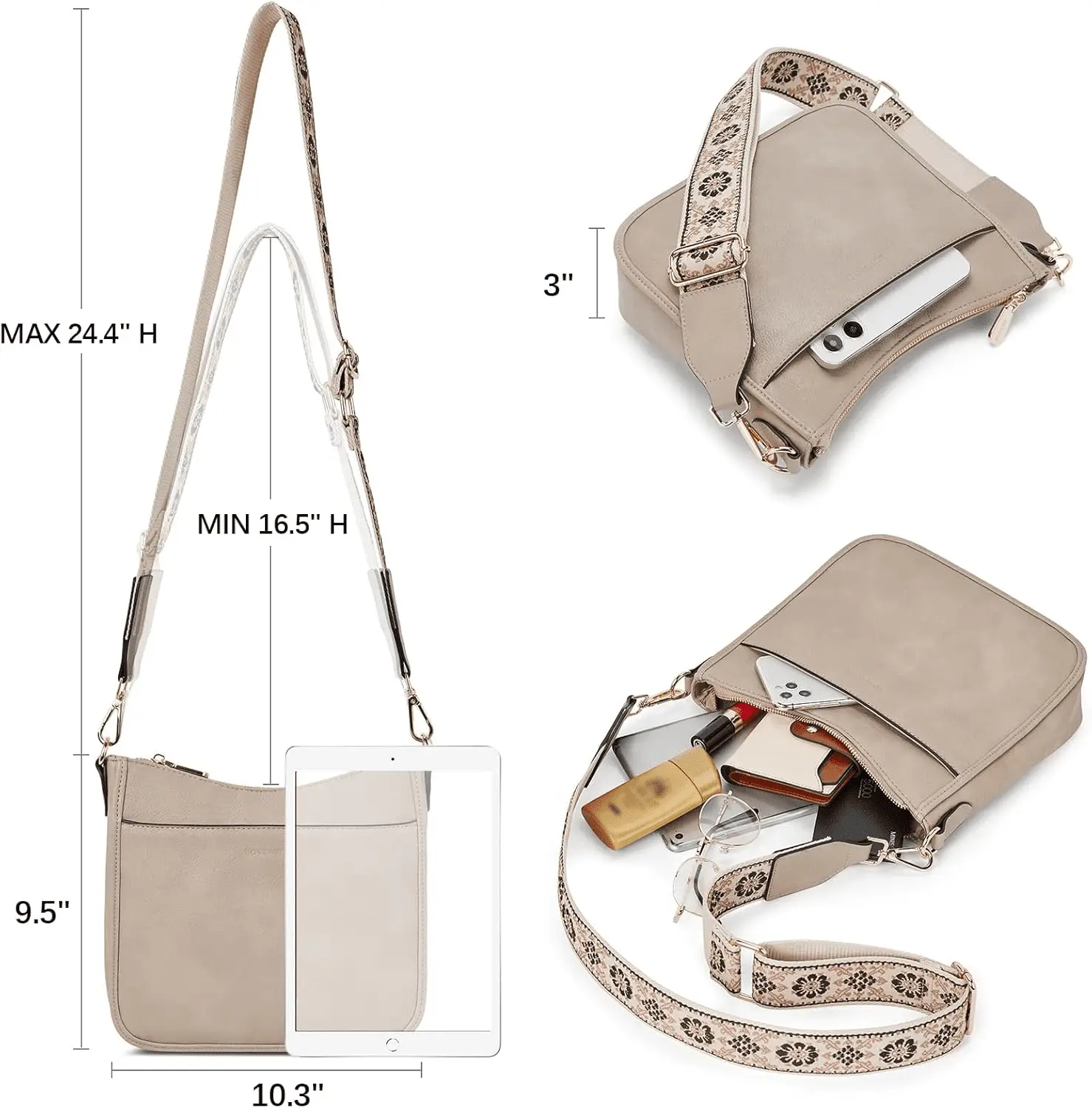 Crossbody Bags for Women Trendy Vegan Leather Hobo Purses Shoulder Handbags with Wide Shoulder Strap - Image 3