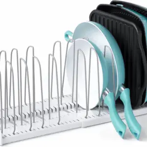 Storemore Expandable Cookware Rack, Adjustable Pan Organizer for Kitchen Cabinet Storage, White