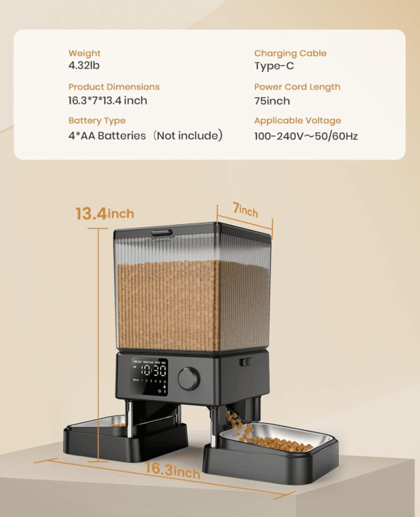 Automatic Cat Feeder for 2 Cats, 20 Cups/5L Automatic Cat Food Dispenser for Small Pets Indoor, Timed Cat Feeder for Dry Food - Image 9