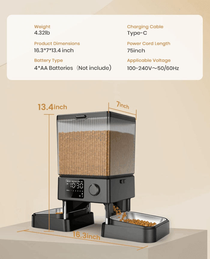 Automatic Cat Feeder for 2 Cats, 20 Cups/5L Automatic Cat Food Dispenser for Small Pets Indoor, Timed Cat Feeder for Dry Food - Image 9