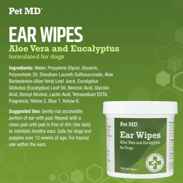 - Dog Ear Cleaner Wipes - Otic Cleanser for Dogs to Stop Ear Itching, and Infections with Aloe and Eucalyptus - 100 Count - Image 5