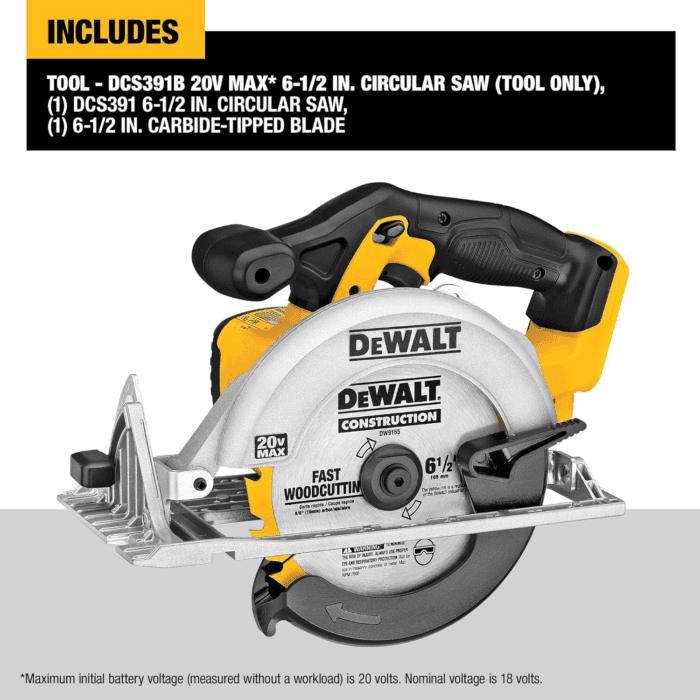 20V MAX Circular Saw, 6-1/2-Inch Blade, 460 MWO Engine, 0-50 Degree Bevel Capability, Bare Tool Only (DCS391B) - Image 5