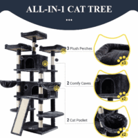 68 Inches Cat Tree/House and Towers for Big Feline/Scratching Post/Multi-Level Large Kitty Climbing Tree with Condo/Smokey Grey - Image 5