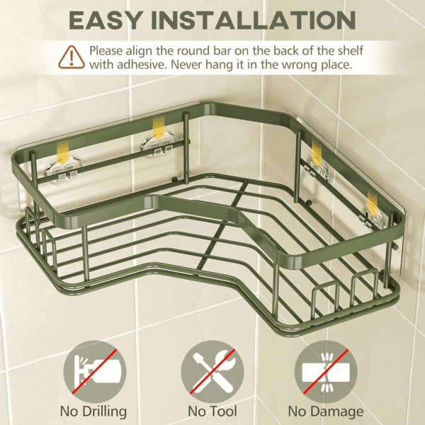 Shower Caddy Organizer, 3-Pack Corner Shower Caddy Organizer Shelves Storage Rack Accessories for Bathroom Countertop Home Decor Set, Forest Green - Image 5