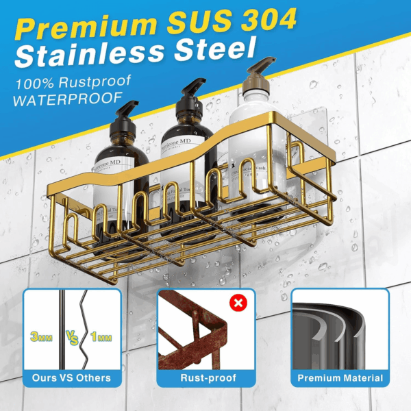 5-Pack Rustproof Stainless Steel Shower Caddy – No Drill Adhesive Bathroom Organizer with Large Capacity, Spacious Shower Shelves for inside Shower, Kitchen & Home Decor Storage - Image 5