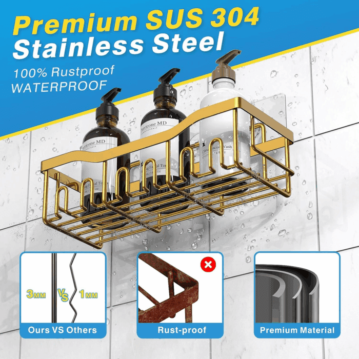 5-Pack Rustproof Stainless Steel Shower Caddy – No Drill Adhesive Bathroom Organizer with Large Capacity, Spacious Shower Shelves for inside Shower, Kitchen & Home Decor Storage - Image 5