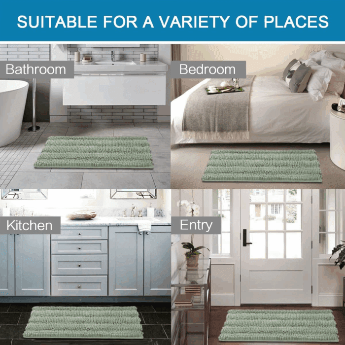 Sage Bathroom Rugs, Bath Mat Set of 2 Extra Thick Chenille Striped Pattern Shaggy Bath Rugs for Bath Room, Non Skid Bath Mats for Bathroom Floor (32 X 20 plus 24 X 17 - Inches) - Image 6