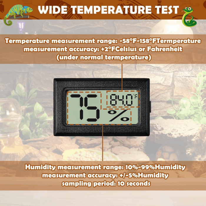 Reptile Thermometer and Humidity Gauge,2Pcs Digital Hygrometer Adhesive Reptile Terrarium Hydrometer,Bearded Dragon Tank Accessories,Pet Humidity Meter Supplies for Leopard Crested Gecko,Snake,Lizard - Image 2