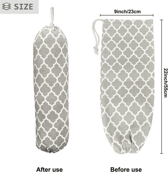 Grey Lantern Wall Mount Plastic Bag Organizer - Washable Large Grocery Bag Storage Dispenser for Home Kitchen Travelling, Free Adjustment with Drawstring - Image 2