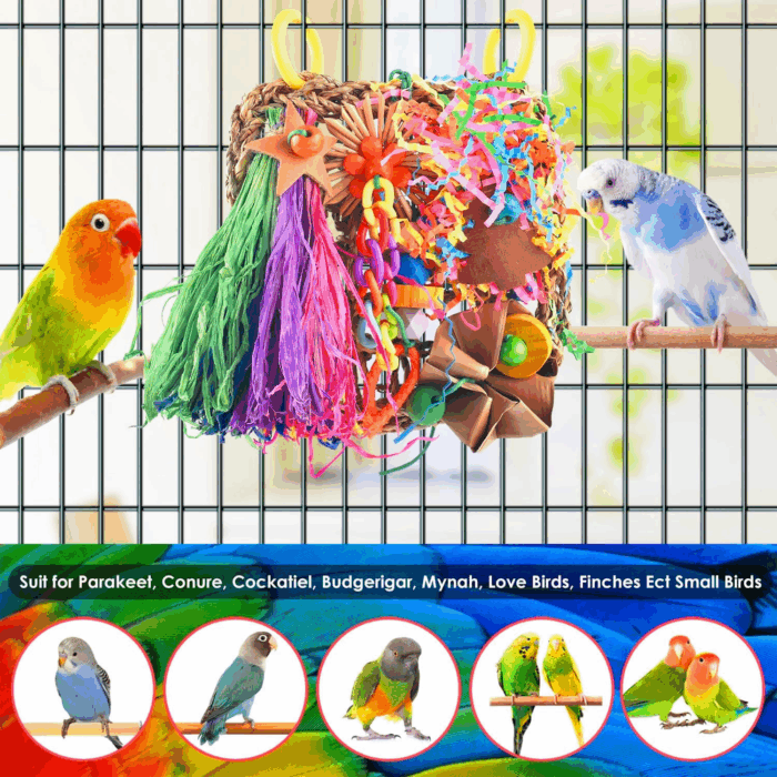 Conure Toys, Bird Grass Mat Parakeet Shredder Hanging Toy Cockatiel Foraging Entertainments Parrot Climbing Wall Chewy Lovebird Cage Playthings for Small to Medium Birds - Image 5