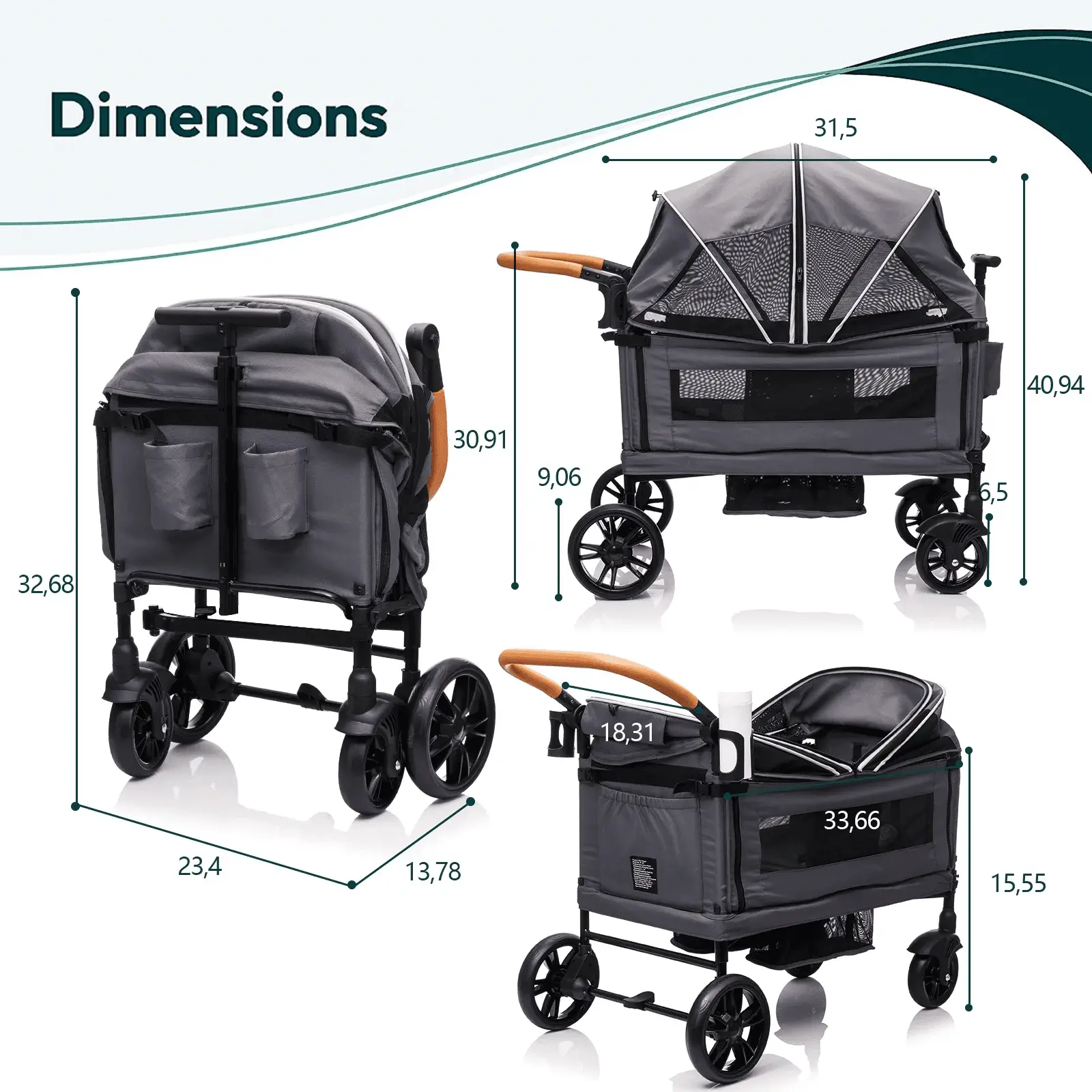 Wagon Stroller for 2 Kids - Push-Pull Double Lightweight Folding Stroller for Toddler - Image 4