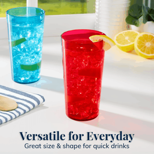 Cafe Plastic Reusable Tumblers (Set of 16) 20-Ounce Water Cups Assorted Colors | Restaurant Style Drinking Glasses Value Set, Stackable, Bpa-Free, Made in the USA | Top-Rack Dishwasher Safe - Image 5