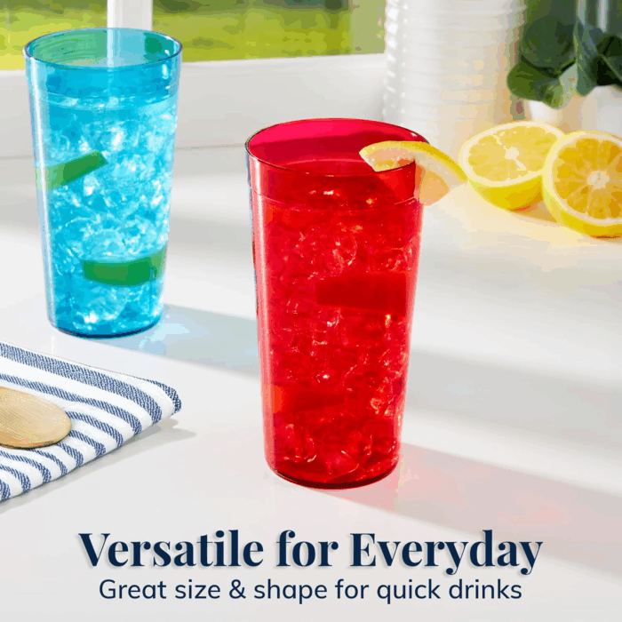 Cafe Plastic Reusable Tumblers (Set of 16) 20-Ounce Water Cups Assorted Colors | Restaurant Style Drinking Glasses Value Set, Stackable, Bpa-Free, Made in the USA | Top-Rack Dishwasher Safe - Image 5