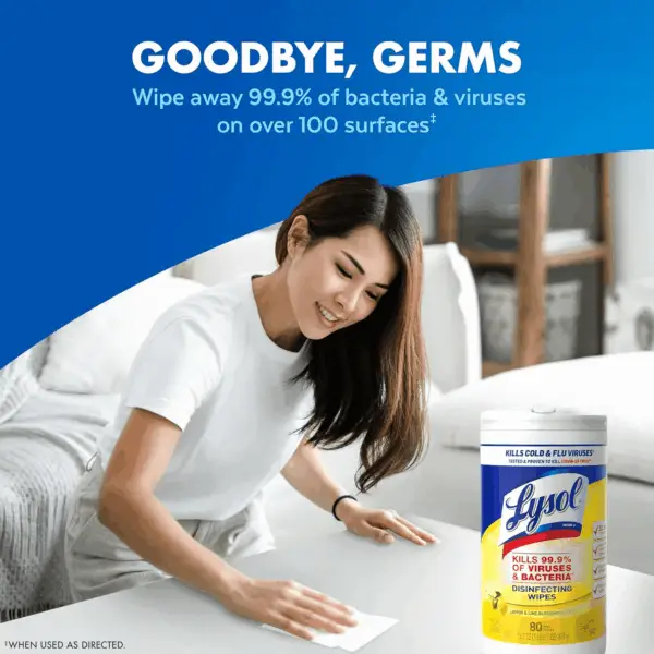 Disinfectant Wipes, Multi-Surface Antibacterial Cleaning Wipes, for Disinfecting and Cleaning, Lemon and Lime Blossom, Pack of 4 (Packaging May Vary) - Image 2