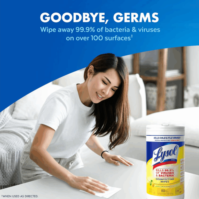 Disinfectant Wipes, Multi-Surface Antibacterial Cleaning Wipes, for Disinfecting and Cleaning, Lemon and Lime Blossom, Pack of 4 (Packaging May Vary) - Image 2