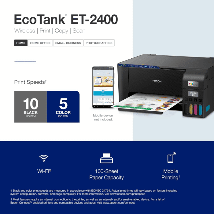 Ecotank ET-2400 Wireless Color All-In-One Cartridge-Free Supertank Printer with Scan and Copy – Easy, Everyday Home Printing, Black - Image 4