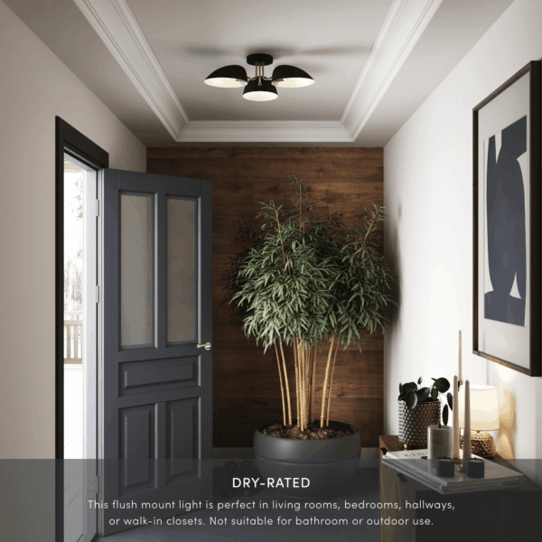 Argo Semi Flush Ceiling Mount 3-Light Fixture with Retro Black Rounded Shade for Hallway, Kitchen or Bedroom - Image 4