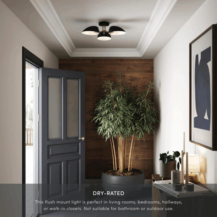 Argo Semi Flush Ceiling Mount 3-Light Fixture with Retro Black Rounded Shade for Hallway, Kitchen or Bedroom - Image 4