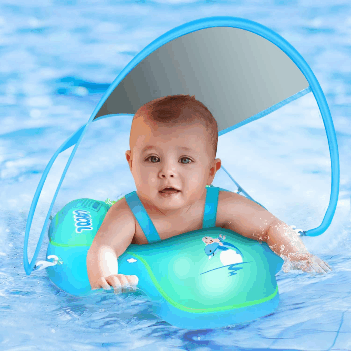 Baby Swimming Float with UPF50+ Sun Canopy Baby Floats for Pool No Flip Overbaby Pool for Baby Age of 3-36 Months