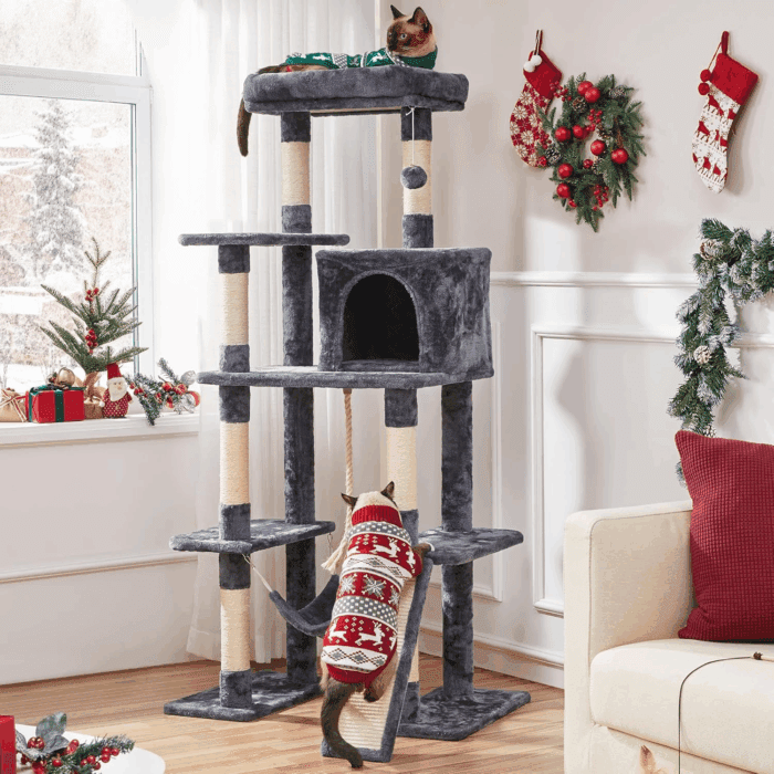 Large Multi-Level Cat Tree, 63 Inches Tall with Sisal-Covered Scratching Posts, Condo, Hammock, Dangling Ball, and Extended Platform for Cats to Play and Sleep - Image 2