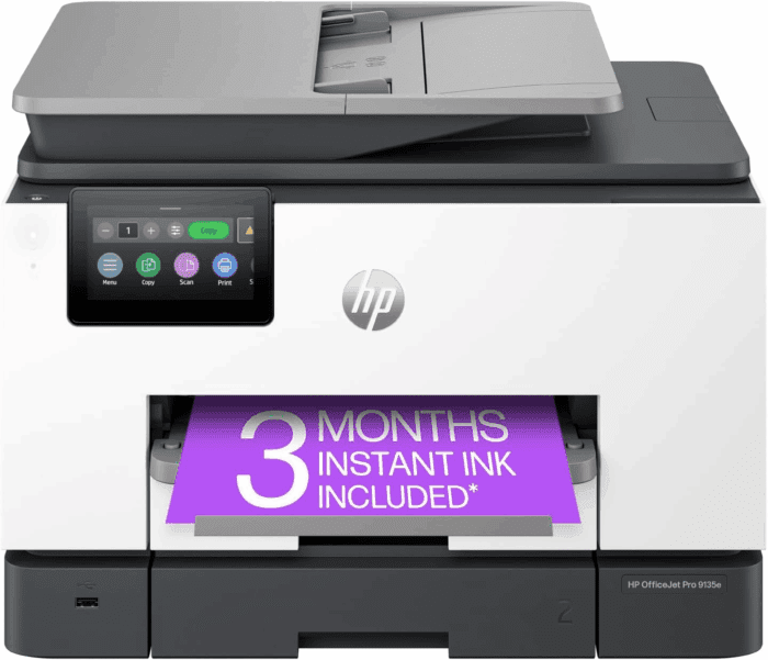 Officejet Pro 9135E All-In-One Printer, Color, Printer-For-Small Medium Business, Print, Copy, Scan, Fax, Wireless 3 Months of Instant Ink Included; Two-Sided Printing; Two-Side