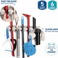 Mop and Broom Holder Wall Mount Garden Tool Storage Tool Rack Storage & Organization for the Home Plastic Hanger for Closet Garage Organizer (5-Position) - Image 4