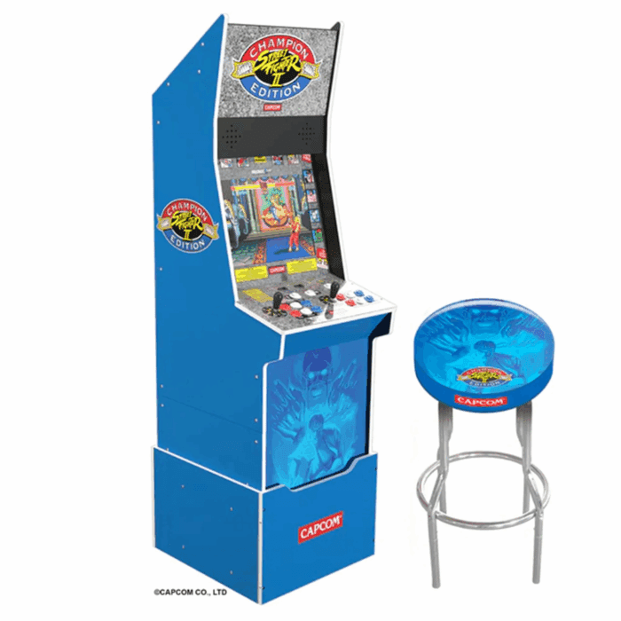 Street Fighter II Champion Edition Big Blue Arcade Machine with Stool