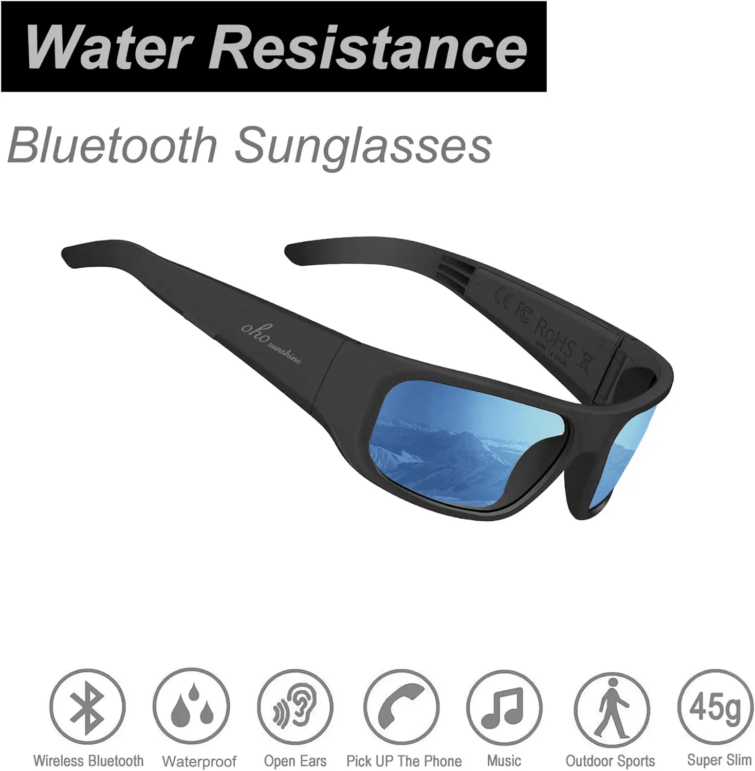 Oho Smart Glasses,Polarized Sunglasses with Bluetooth Speaker,Athletic/Outdoor UV Protection and Voice Control,Unisex(Mirror Blue Lens) - Image 3