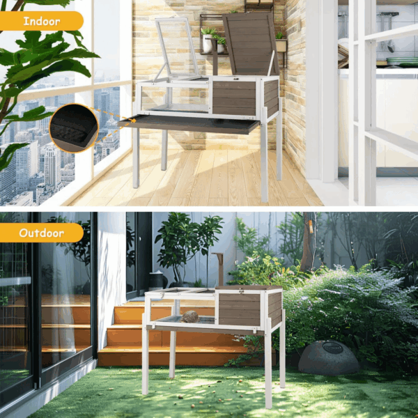 Tortoise Habitat Turtle Enclosure with Detachable Legs, Wooden Indoor Reptile Cage for Small Animals with Leakproof Tray - Image 7