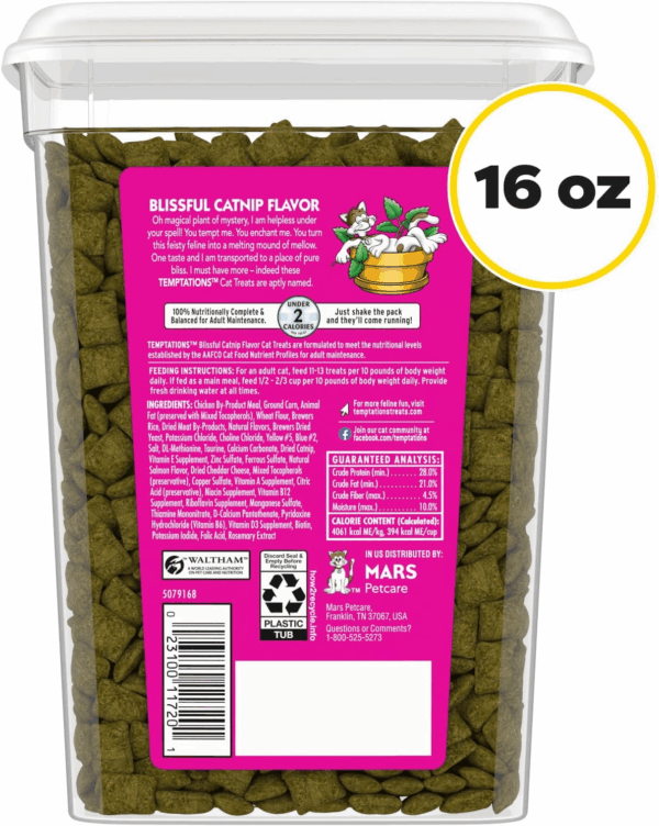 Classic Crunchy and Soft Cat Treats Blissful Catnip Flavor, 16 Oz. Tub - Image 2