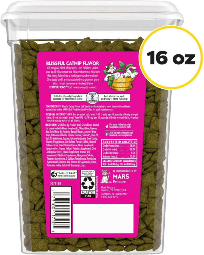Classic Crunchy and Soft Cat Treats Blissful Catnip Flavor, 16 Oz. Tub - Image 2