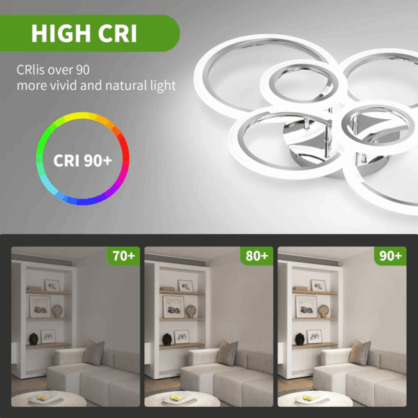 Modern LED Ceiling Light Fixture 6 Rings Dimmable Flush Mount Lighting with Remote for Living Room Bedroom Kitchen (6 Heads) - Image 4