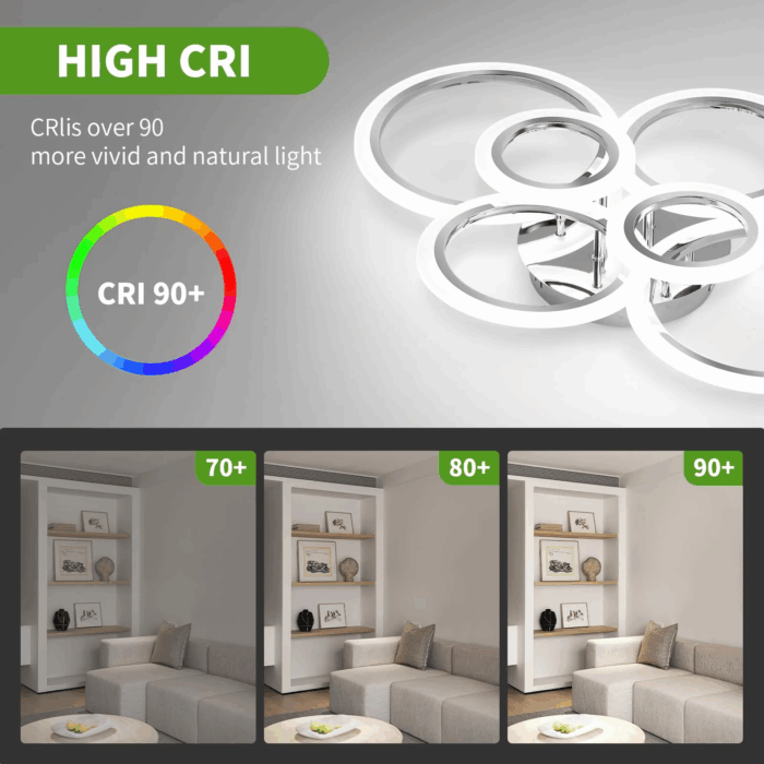 Modern LED Ceiling Light Fixture 6 Rings Dimmable Flush Mount Lighting with Remote for Living Room Bedroom Kitchen (6 Heads) - Image 4