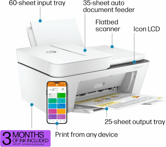 Deskjet 4255E Wireless All-In-One Color Inkjet Printer, Scanner, Copier, Best-For-Home, 3 Months of Instant Ink Included (588S6A) - Image 4