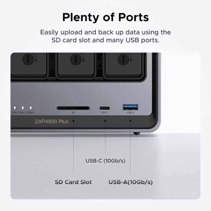 Nasync DXP4800 plus 4-Bay Desktop NAS, Intel Pentium Gold 8505 5-Core CPU, 8GB DDR5 RAM, 128G SSD, 1 * 10Gbe, 1 * 2.5Gbe, 2 * M.2 Nvme Slots, 4K HDMI, Network Attached Storage (Diskless) - Image 9