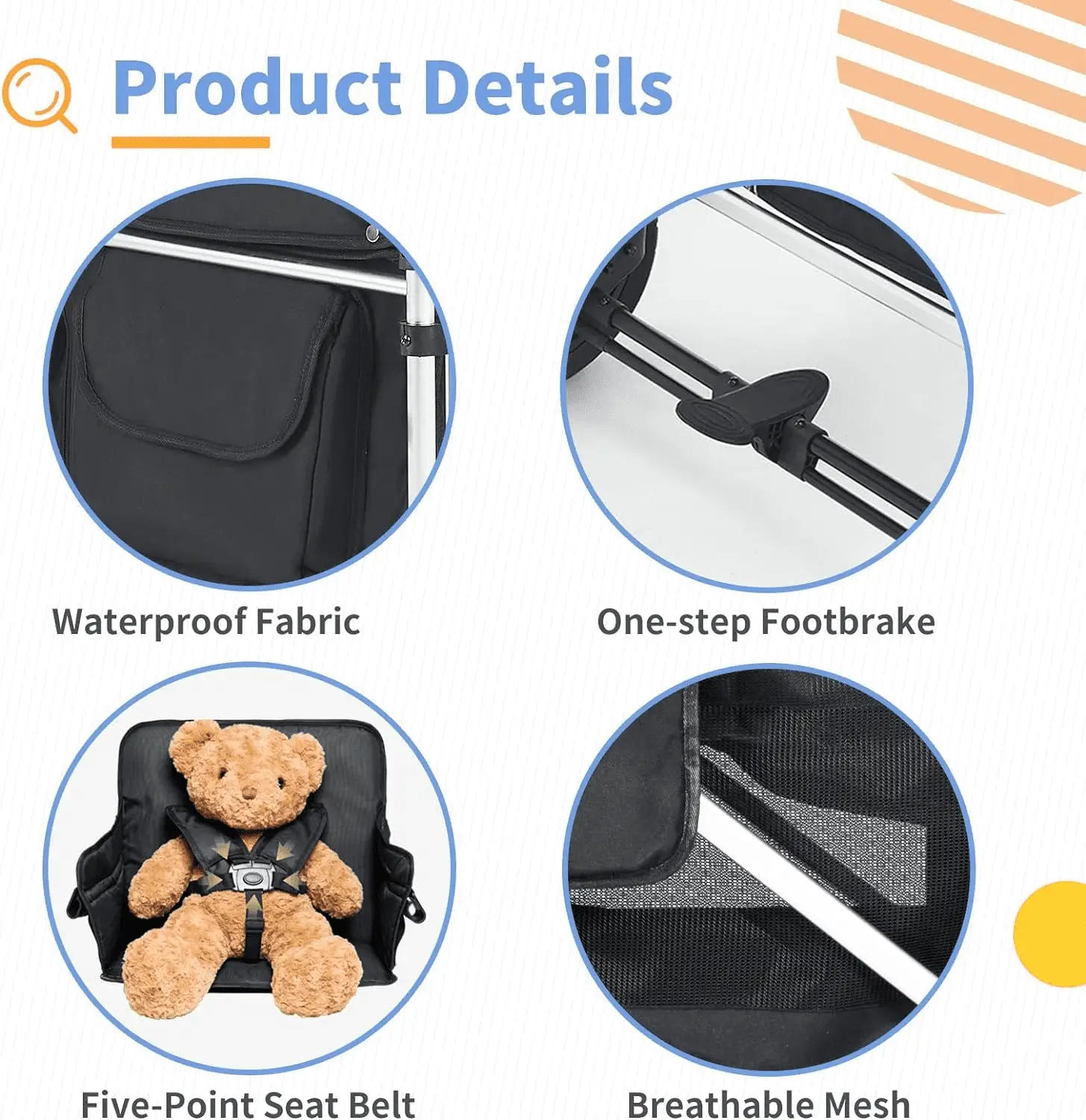 Stroller Wagon for 2 Kids, Wagon Stroller with 2 High Seat, 5-Point Harnesses, Adjustable Canopy, Foldable Stroller Wagon 2 Passenger for Garden, Stroller, Camping, Grocery Cart - Image 5