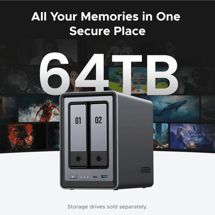 Nasync DXP2800 2-Bay Desktop NAS, Intel N100 Quad-Core CPU, 8GB DDR5 RAM, 2.5Gbe, 2 * M.2 Nvme Slots, 4K HDMI, Network Attached Storage (Diskless) - Image 3