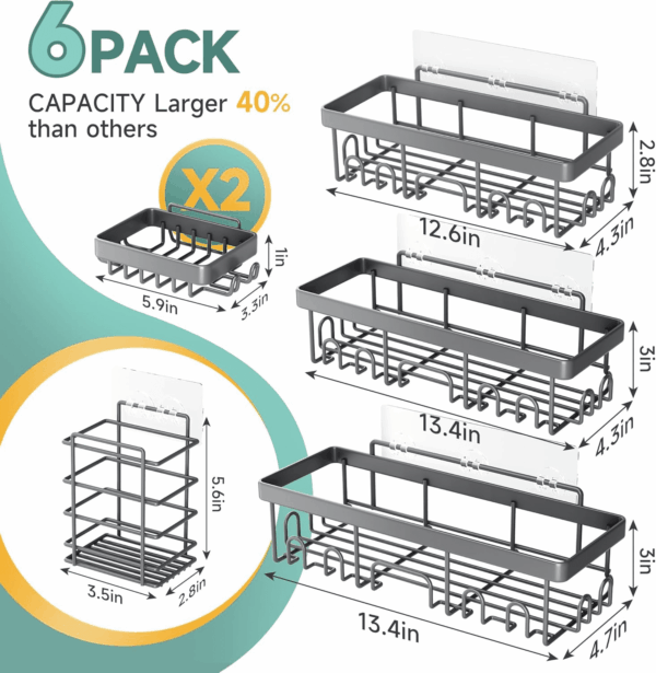 6-Pack Rustproof & Waterproof Shower Caddy, Adhesive Shelves Rack with Soap Holder, Large Capacity Bathroom, College Dorm & Apartment Organizers, No-Drill Wall Mount Living Room & Bedroom Decor - Image 5