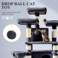 68 Inches Cat Tree/House and Towers for Big Feline/Scratching Post/Multi-Level Large Kitty Climbing Tree with Condo/Smokey Grey - Image 3