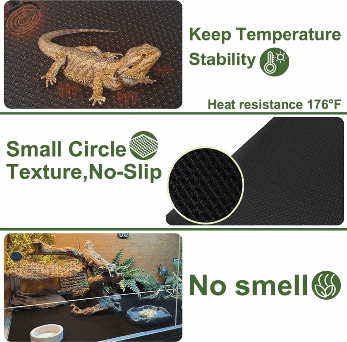 Reptile Carpet Reptile Substrate Floor Reptile Terrarium Mat Liner Durable and Dirt Resistant Reptile Carpet for Leopard Gecko Lizard Bearded Dragon Tank Accessories(Black) - Image 3