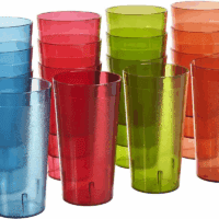 Cafe Plastic Reusable Tumblers (Set of 16) 20-Ounce Water Cups Assorted Colors | Restaurant Style Drinking Glasses Value Set, Stackable, Bpa-Free, Made in the USA | Top-Rack Dishwasher Safe