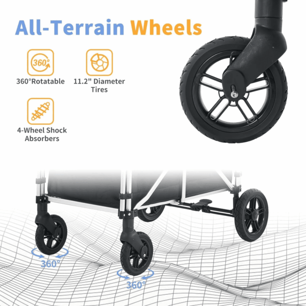 Stroller Wagon for 4 Kids,  Wagon Cart Featuring 4 High Seat with 5-Point Harnesses and Adjustable Canopy, Foldable Double Push Bar Wagon Stroller for Garden, Stroller, Camping (Black) - Image 3